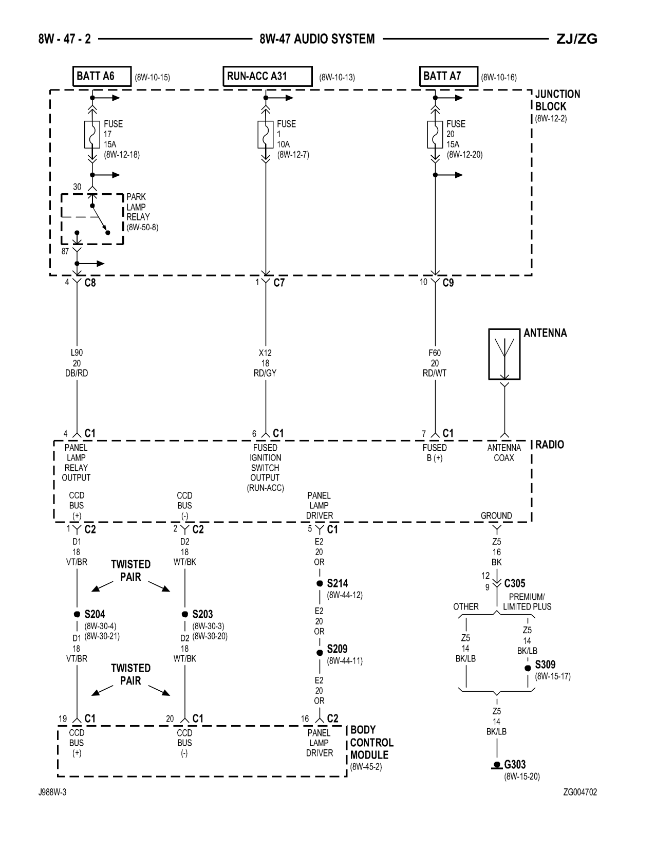 1998 Jeep Grand Cherokee ZJ Export Service Manual — page 764 wiring diagram