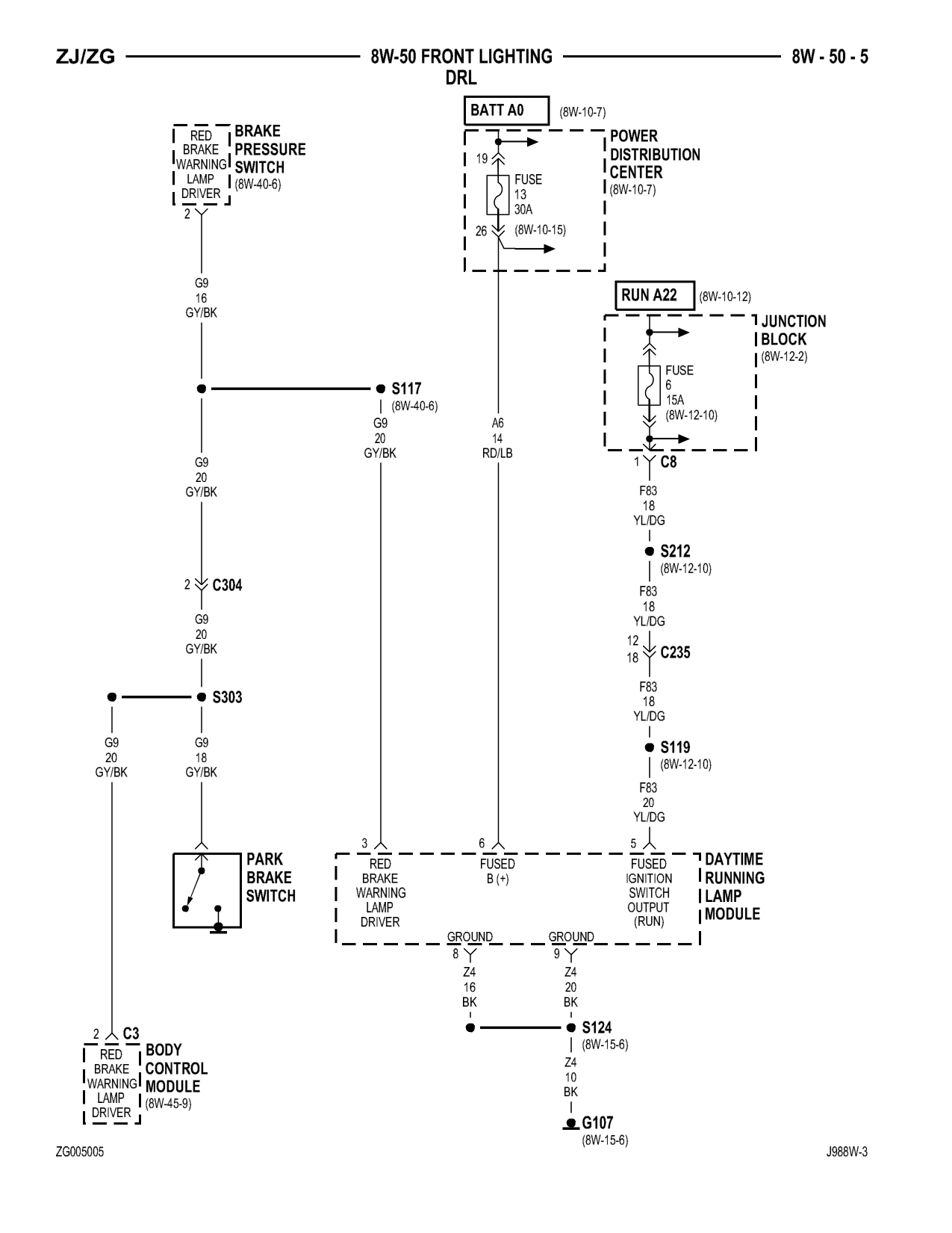 1998 Jeep Grand Cherokee ZJ Export Service Manual — page 785 wiring diagram